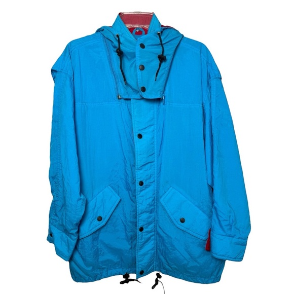 Vintage 80s Wind Rain Nylon Jacket Size Medium Large Blue Red Retro Bay Club - Picture 10 of 11